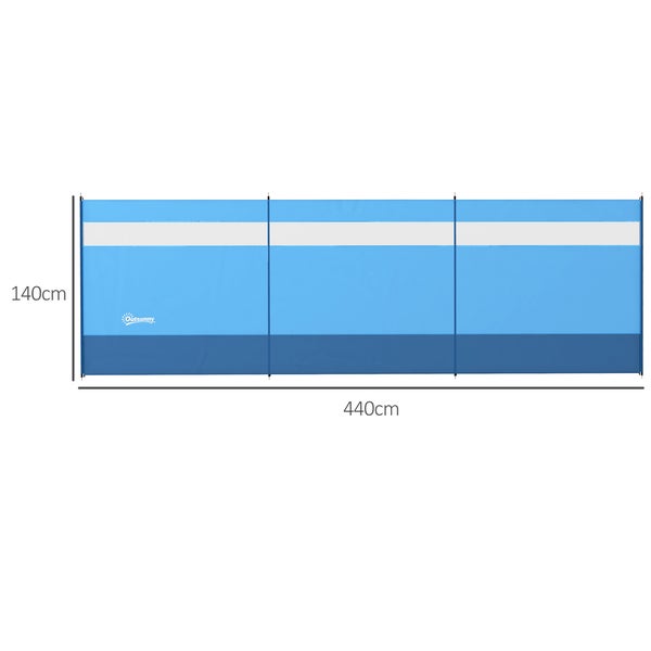 Outsunny Windschutz faltbar Camping Sichtschutz mit Lichtquellenfenster Heringen Seilen Windfang Zaun Strandwindschutz Strandschutz für Camping Garten, Strand, Terrasse 440 x 140 cm Blau
