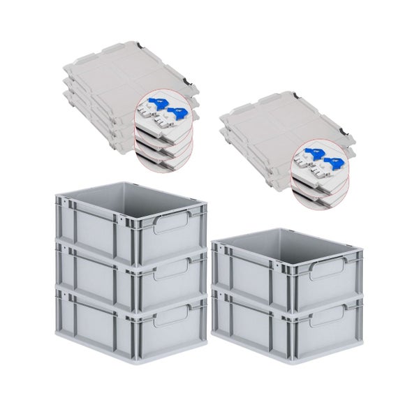PROREGAL Spar Set 5x Eurobox Nextgen Economy Mit Scharnierdeckel & Blauen Schiebeschnappverschlüsse Griffe Geschlossen HxBxT 17 x 30 x 40 cm 16 Liter