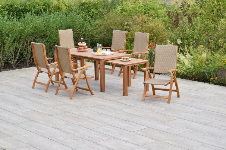 Capri Gartenmöbelset 7tlg., Klappsessel, Flexibler Ausziehtisch