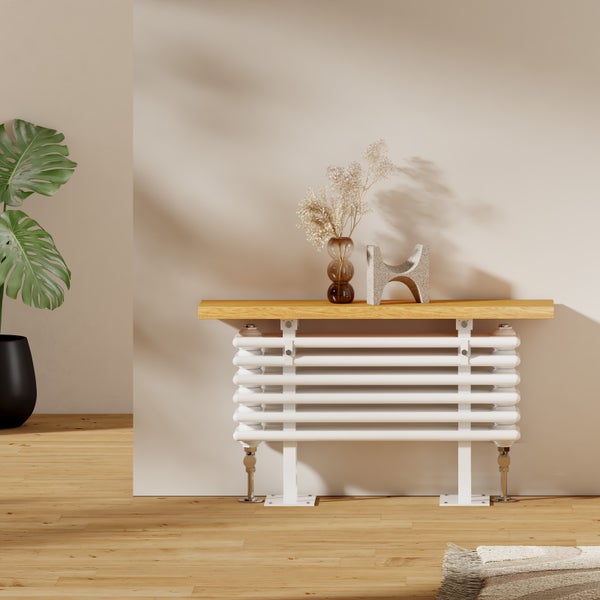 EMKE Designheizkörper mit Holzablage, Heizkörper mit Warmwasserbetrieb, horizontal, 539 Watt, 85 cm x 48 cm, Weiß