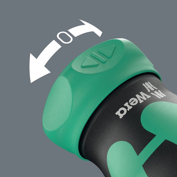 Detailaufnahme des Wera Schraubendrehergriffs mit Drehrichtungspfeil