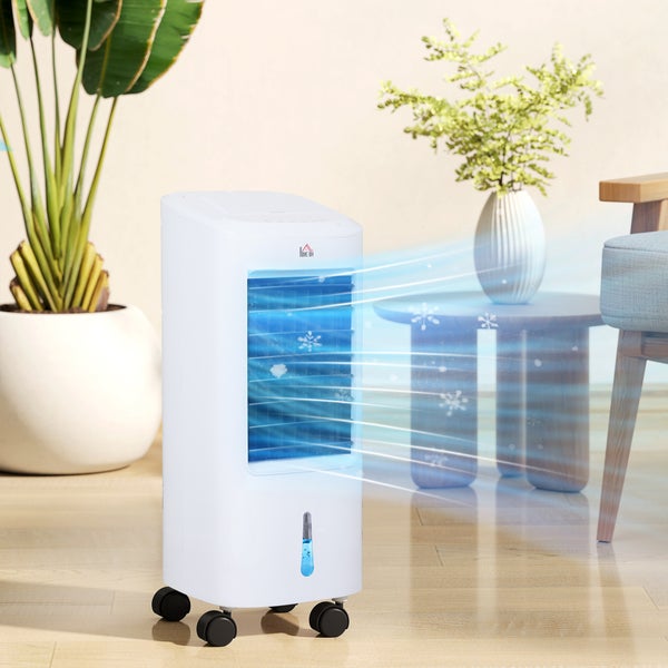 HOMCOM 3 in 1 Mobile Klimaanlage mit Luftbefeuchtung Wasserkühlung, Auto-Oszillierendes 7L Klimagerät mit 7,5h Timer, 3 Geschwindigkeiten 65W Luftkühler mit Fernbedienung, für 20 ㎡ Weiß