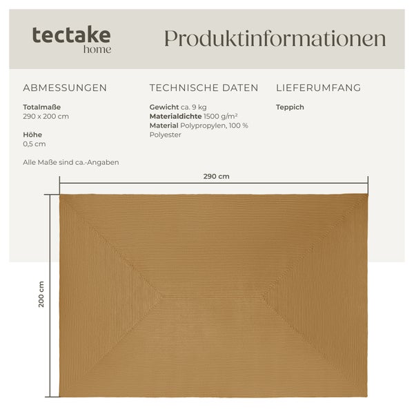 Geflochtener Teppich tectake strapazierfähig und pflegeleicht verschiedene Größen 200 x 290 cm