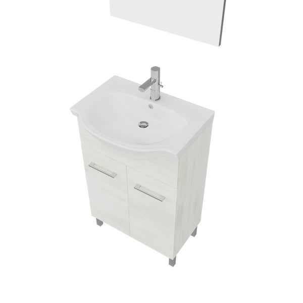 Kleines bodenstehendes Bad-Set 55cm, Holzoptik Eiche weiß | Rimini