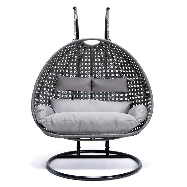 Home Deluxe - Hängesessel TWIN - Grau, Höhe 195 cm - inkl. Gestell, Sitz- und Rückenkissen I Polyrattan Hängestuhl Gartenschaukel Hängekorb