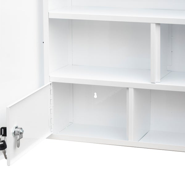 Weißer Medikamentenschrank mit Regalen und abschließbarer Tür