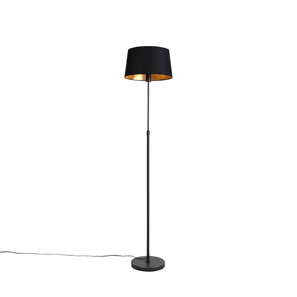 QAZQA - Klassisch I Antik Stehleuchte I Stehlampe I Standleuchte I Lampe I Leuchte schwarz mit schwarzem Schirm 35 cm verstellbar - Parte I Wohnzimmer I Schlafzimmer - Baumwolle Zylinder I Länglich I