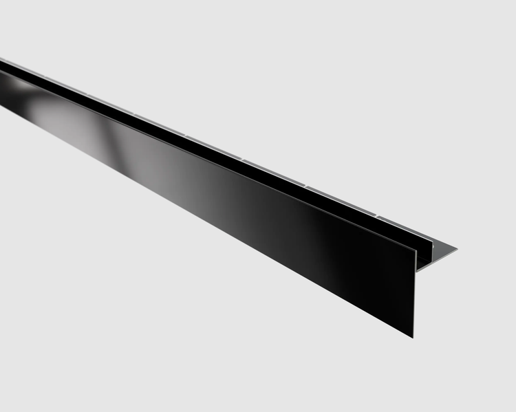 Schwarzes Abschluss-Profil aus Aluminium für Kanten und Bodenbeläge.