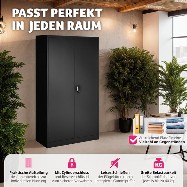 Spind tectake  180 x 80 x 40 cm aus pulverbeschichtetem Stahl schwarz