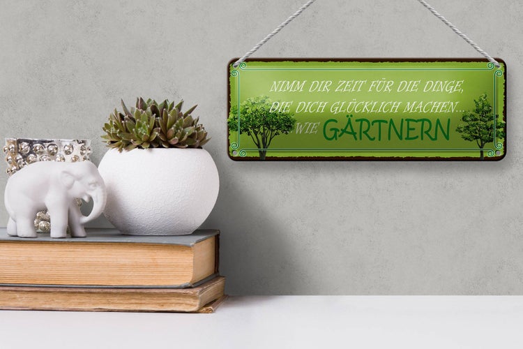 Blechschild Spruch 27x10cm Glück nimm dir Zeit für Gärtnern Dekoration
