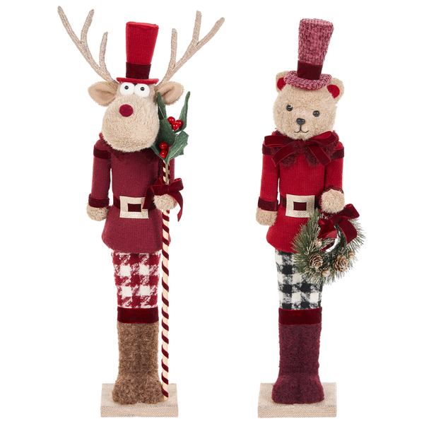 Dekorative Weihnachtsfigur in Form eines Rentiers mit Zylinder und Stock als festliche Weihnachtsdekoration.