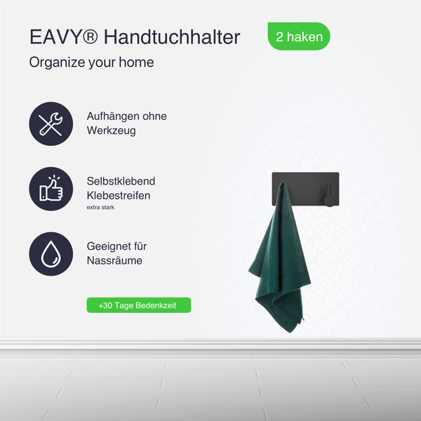 EAVY Hakenleiste Edelstahl Schwarz Selbstklebend