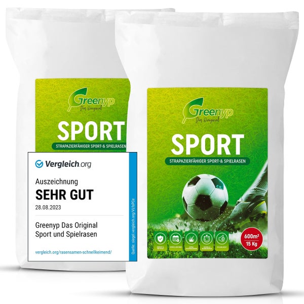 Greenyp Sport I strapazierfähiger Sport-& Spielrasen I 20kg für 800m² I Sportrasen Grassamen Rasensamen Rasensaat Gras Nachsaat schnellkeimend