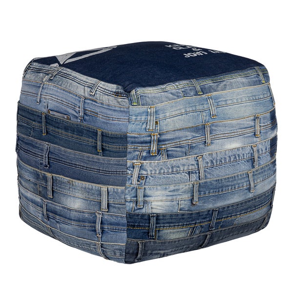 WOMO-DESIGN Sitzwürfel Pittsburgh 45cm, Blau, Unikat, handgefertigt aus Jeans, Baumwolle Füllung, Quadratischer Sitzpouf Sitzpuff Pouf Puff Sitzhocker Sitzkissen Bodenkissen Fußhocker Hocker Ottoman