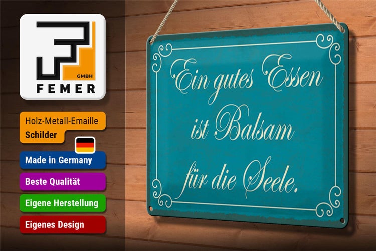Blechschild Spruch 30x20cm gutes Essen Balsam für die Seele