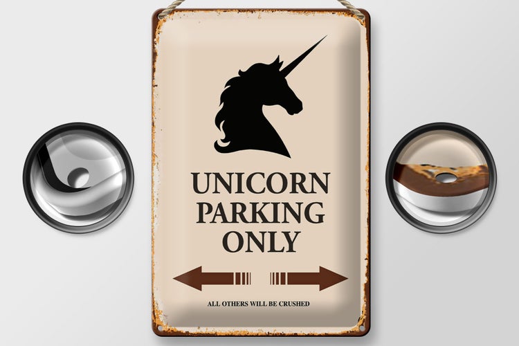 Blechschild Spruch 20x30cm Unicorn Parking only all others