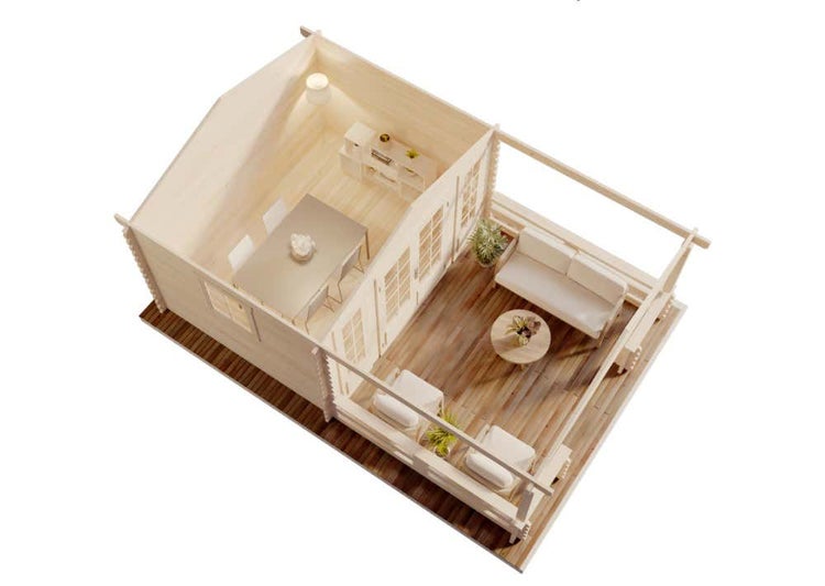 Alpholz Gartenhaus Lappland-B ISO Gartenhaus aus Holz, Holzhaus mit 44 mm Wandstärke inklusive Terrasse FSC zertifiziert, Blockbohlenhaus mit Montagematerial