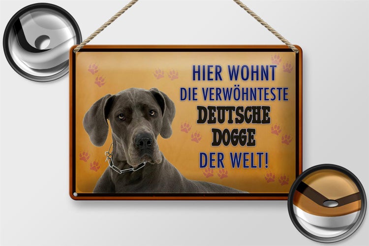 Blechschild Spruch 30x20cm Hund hier wohnt Deutsche Dogge