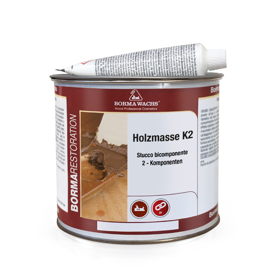 Borma Wachs Holzmasse K2 2-Komponenten Holzspachtel Schwarz (Farbe 60) 750ml