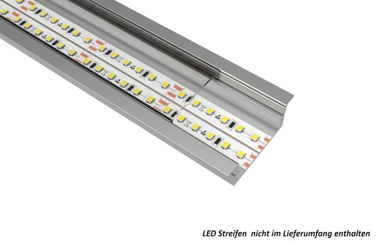 TIVENDIS Led Alu Profil 2 m EB Komplett Set für Strip / Streifen bis 20 mm breit | Abdeckung transparent klar, Endkappen |  Einbau Fußleisten Flachprofil eloxiert