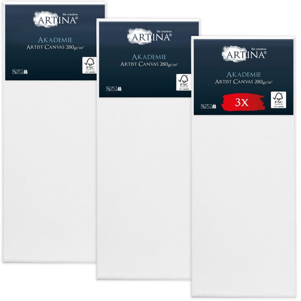 Artina Akademie Künstler Leinwand 280 Gramm pro Quadratmeter, Dreierpack
