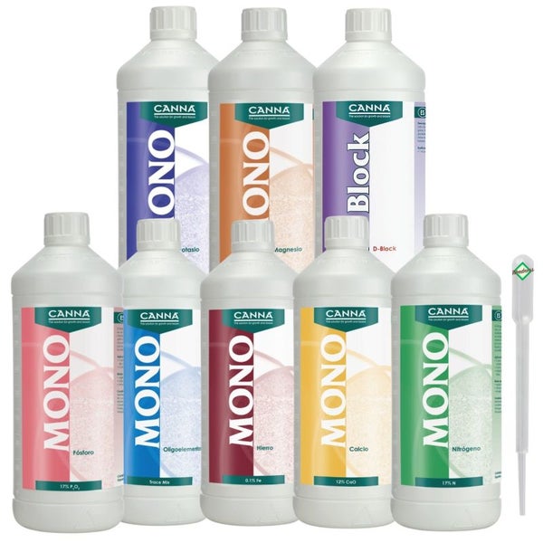 Canna Mono Dünger Set 8-teilig – Pflanzennahrung für jede Phase – Inkl. Kalzium, Magnesium, Kalium, Stickstoff, Phosphor, Eisen, Spurenelemente & D-Block – Für gesundes Wachstum & hohe Erträge