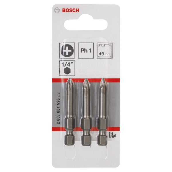 Bosch Logo. Packung mit drei Schrauberbits, PH 1, 49 mm lang