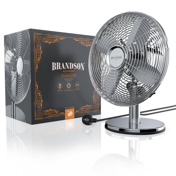 Brandson 30W Tischventilator Retro Style, Ventilator, Oszillation 80°, Neigungswinkel ca. 40°, 3 Geschwindigkeiten, Chrome Line