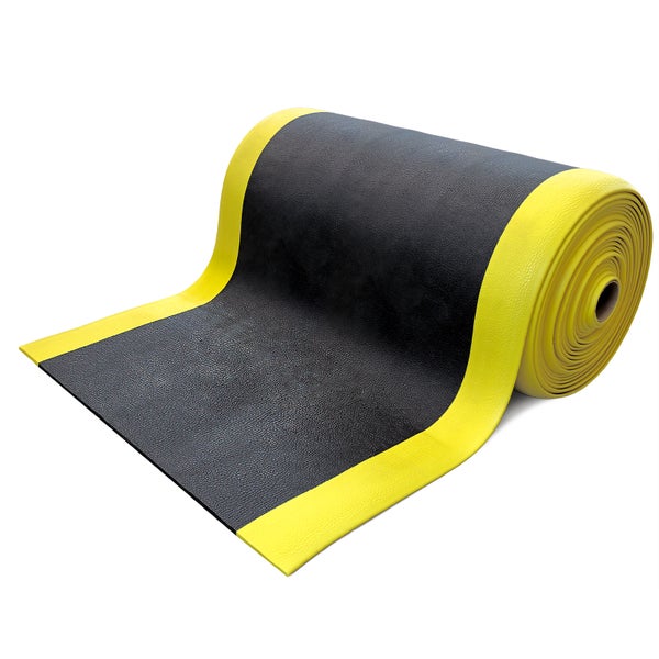 PROREGAL Anti-Ermüdungsmatte aus Vinyl | HxBxT 1x90x1800cm | gelb/schwarz | Arbeitsplatzmatte | Anti-Rutsch, Matte, Fußmatte