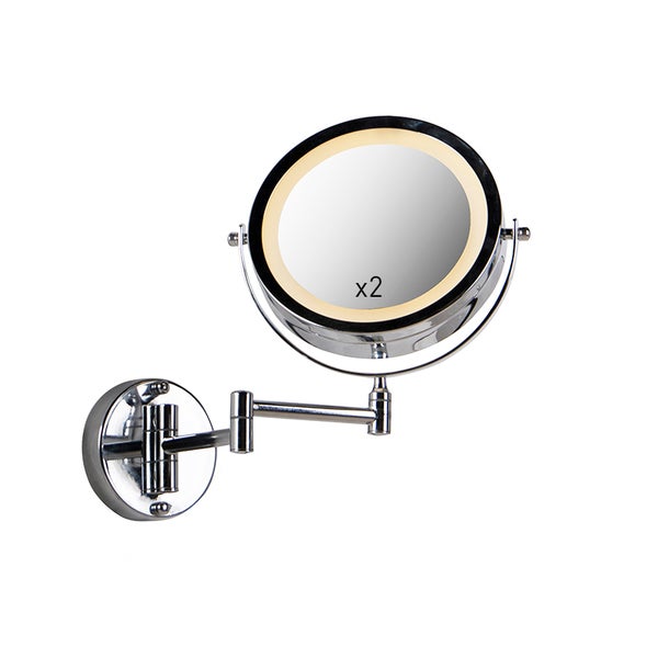 Verstellbarer Wandspiegel mit zweifacher Vergrößerung und Beleuchtung