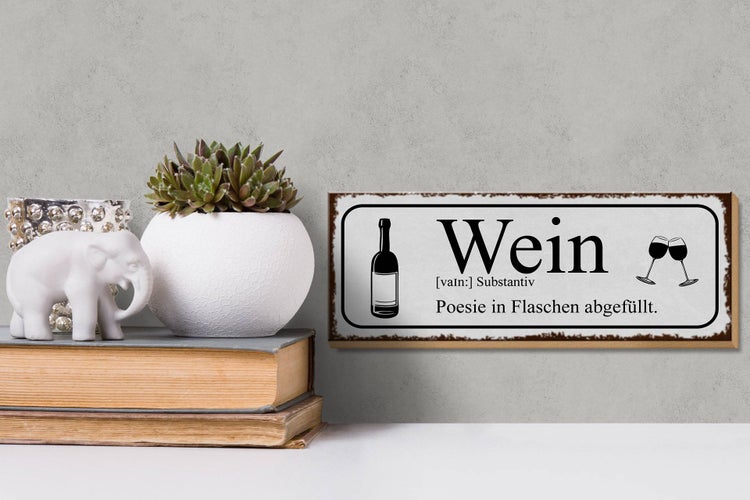 Holzschild Spruch 27x10cm Wein Poesie in Flaschen