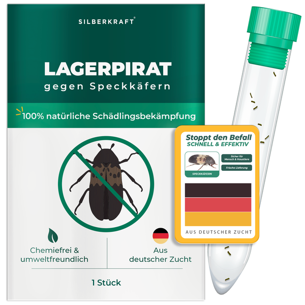 Silberkraft Lagerpirat gegen Speckkäfer, 100 Prozent natürliche Schädlingsbekämpfung, chemiefrei, aus deutscher Zucht, inklusive Reagenzglas.