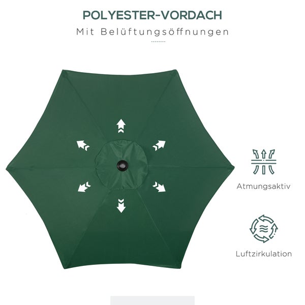 Outsunny Sonnenschirm Ø196 cm, Sonnenschirm mit Knickfunktion, sechseckig Balkonschirm Strandschirm windfest stabil Marktschirm Kurbelschirm Sonnenschutz für Strand Balkon Garten, Grün