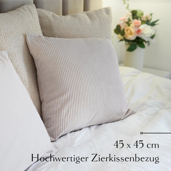 Cord Kissenbezug 45x45 - 4er Kordsamt Weiche Kissenbezüge 45x45 cm - Dekokissen Sofakissen - Kord Kissenhüllen 45x45 cm - Sofa Kissenbezug Cord - Kissen Deko Kissenbezug 45x45 Beige