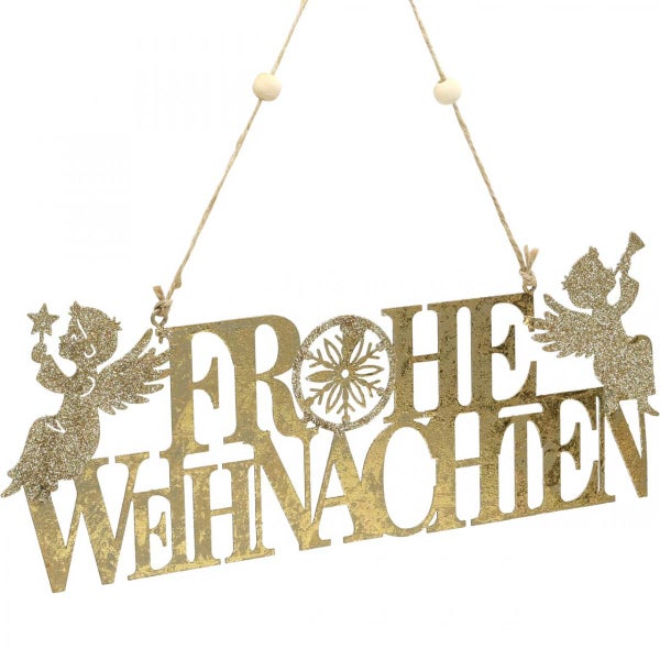 Dekoratives Schild Frohe Weihnachten mit Engel zum Aufhängen