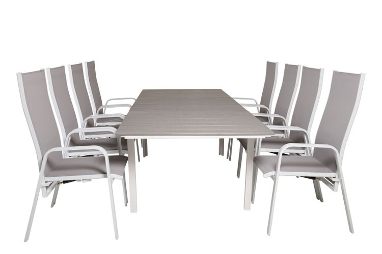 Levels Gartenset Tisch 100x160/240cm und 8 Stühle Copacabana weiß, grau. 100 X 160 X 75 cm