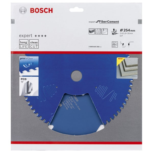 Bosch Logo. Bosch Expert Fiber Cement Sägeblatt mit 254 Millimeter Durchmesser.