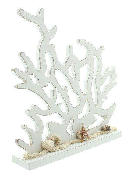 FRANK FLECHTWAREN | Holzdeko Koralle, 25,5 x 5 x 25 cm, HOLZ, MDF, MUSCHELN,