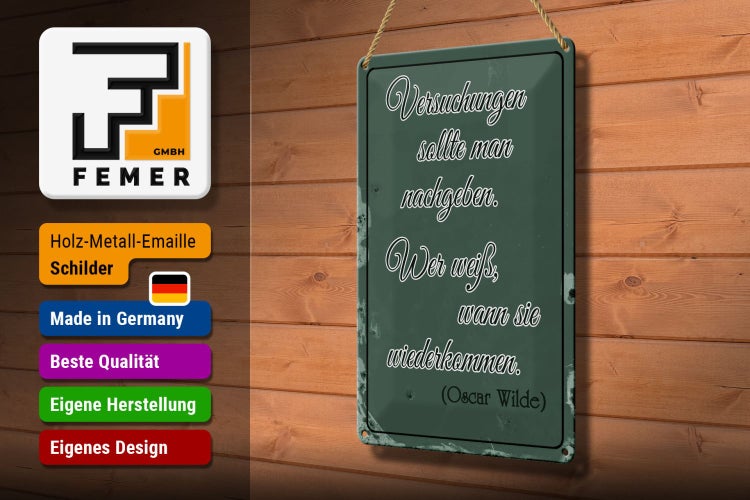 Blechschild Spruch 20x30cm Versuchungen soll man nachgeben