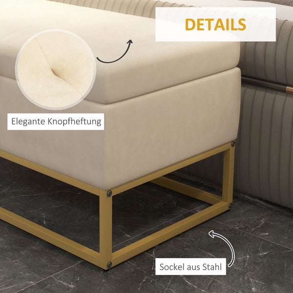 HOMCOM Sitzbank mit Stauraum, Klappdeckel, Stahlbeine, für Wohnzimmer, Schlafzimmer, 110 x 44 x 49 cm, Samtoptik, Beige
