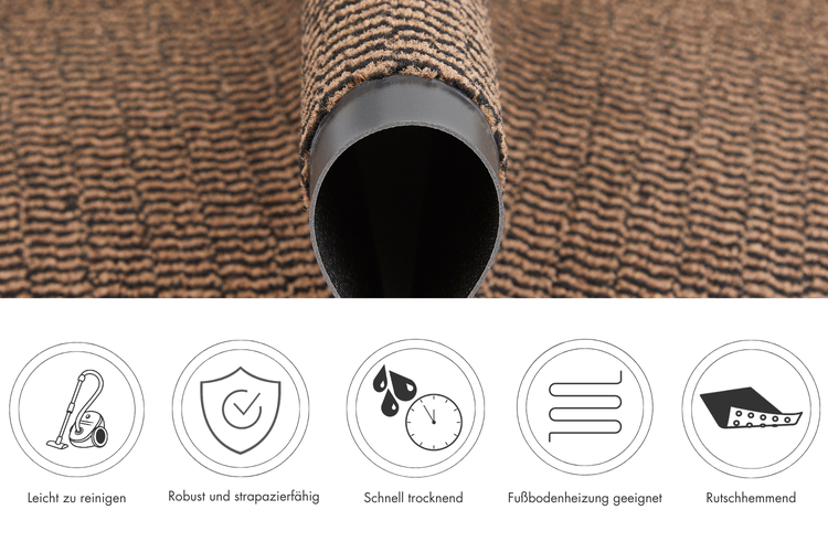 Braun gemusterte Fußmatte, leicht zu reinigen, robust, schnell trocknend, geeignet für Fußbodenheizung, rutschhemmend