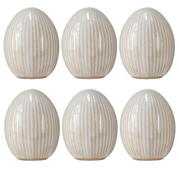 Sechs dekorative Eier aus Keramik mit gerillter Oberfläche