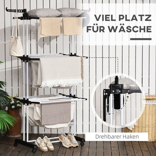 HOMCOM Wäscheständer, 73 x 45,5 x 177cm, Stahl, Schwarz