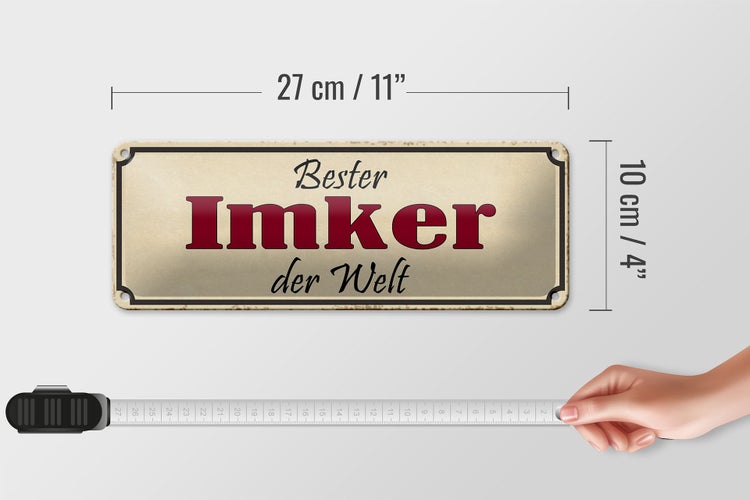 Blechschild Spruch 27x10cm bester Imker der Welt Honig Dekoration