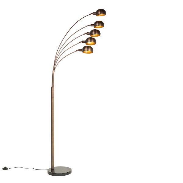 QAZQA - Design Design-Stehlampe dunkelbronze mit Gold I Messingenen 5 Lichtern - Sixties Marmo I Wohnzimmer I Schlafzimmer - Stahl Länglich - LED geeignet E14