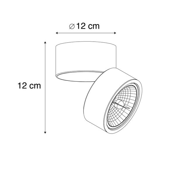Technische Zeichnung einer Deckenleuchte mit den Maßen 12 cm Durchmesser und 12 cm Höhe