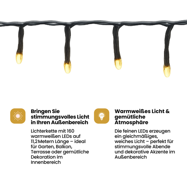 Lichterkette mit warmweißem Licht für den Außenbereich