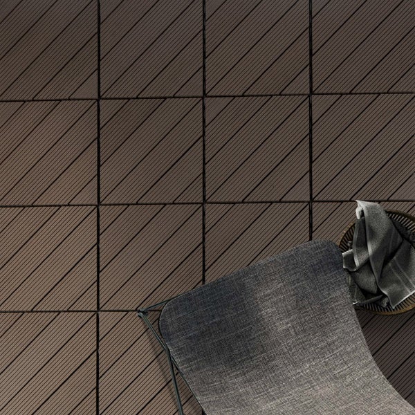 FLOORDIREKT WPC-Klickfliese Classic - Wetterbeständige Terrassenfliese - Dunkelbraun 30 x 30 cm