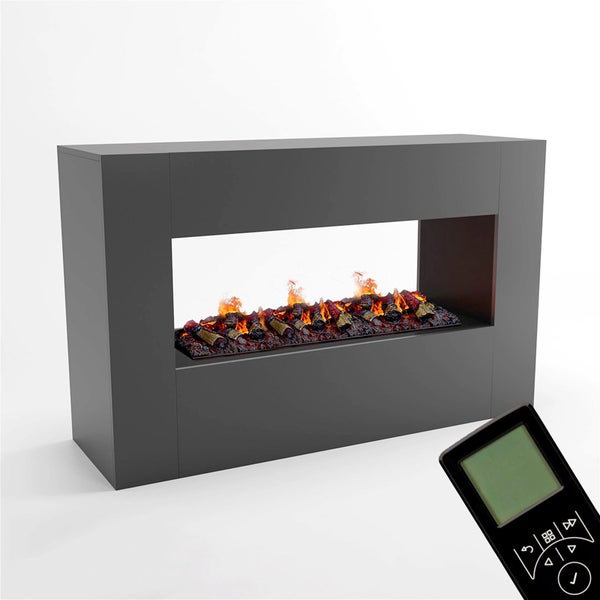 GLOW FIRE Elektrokamin 'Konsalik1000' | Wasserdampf Kamin mit OMC 1000 inkl. Holz in grau als Raumteiler | HxBxT: 100x160x50 cm