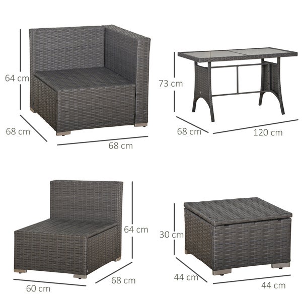 Outsunny Gartengarnitur, 120L x 68B x 73H cm, Stahlrahmen, PE-Rattan, Polyester, dunkelgrau